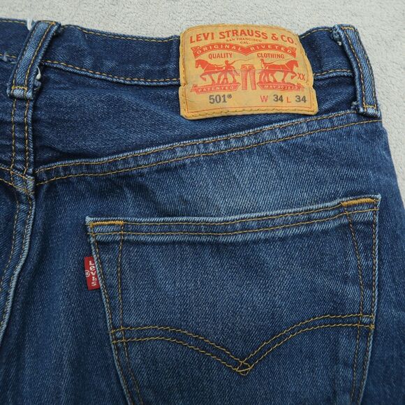 Levi's 501 Jeans Mens Size 34x34(32x31 Actual) Blue Original Straight Button Fly - Picture 10 of 16